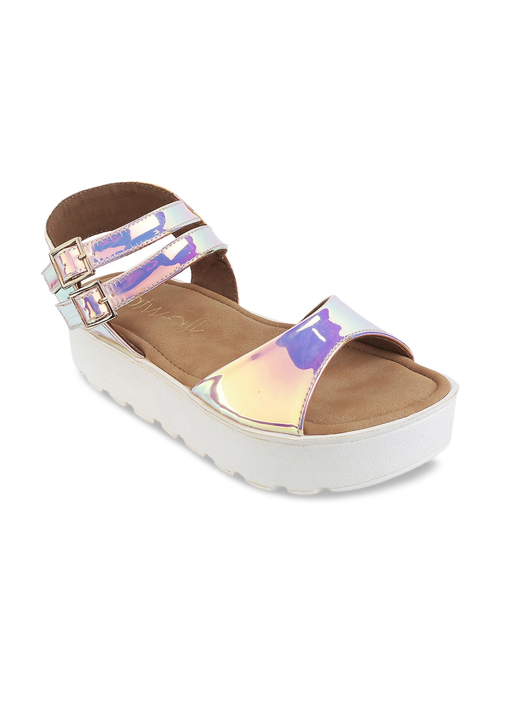 

Catwalk Women Rose Gold & Off-White Holographic Printed Flatform Heels