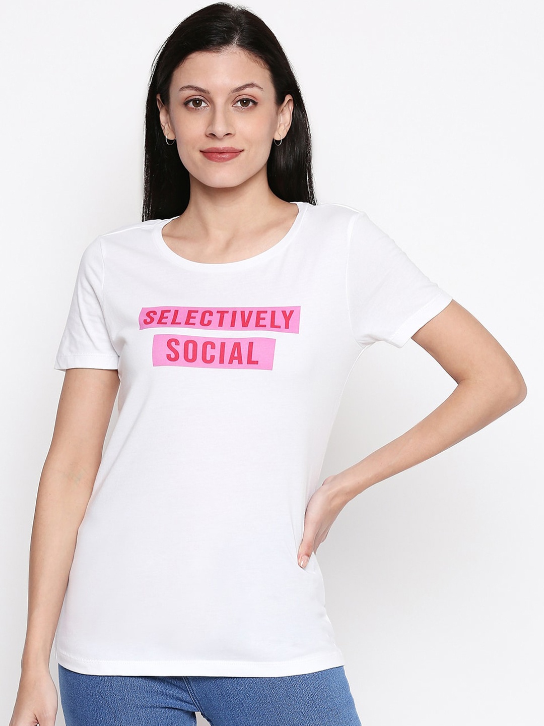 

Honey by Pantaloons Women White Printed Round Neck T-shirt