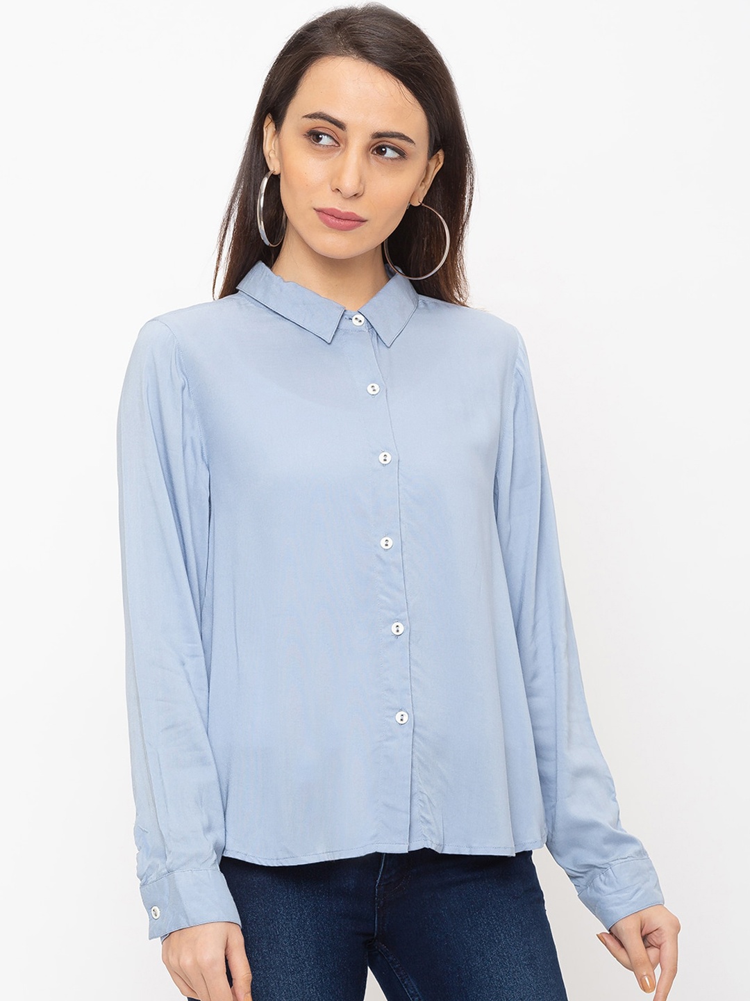 

Globus Women Blue Regular Fit Solid Cotton Casual Shirt