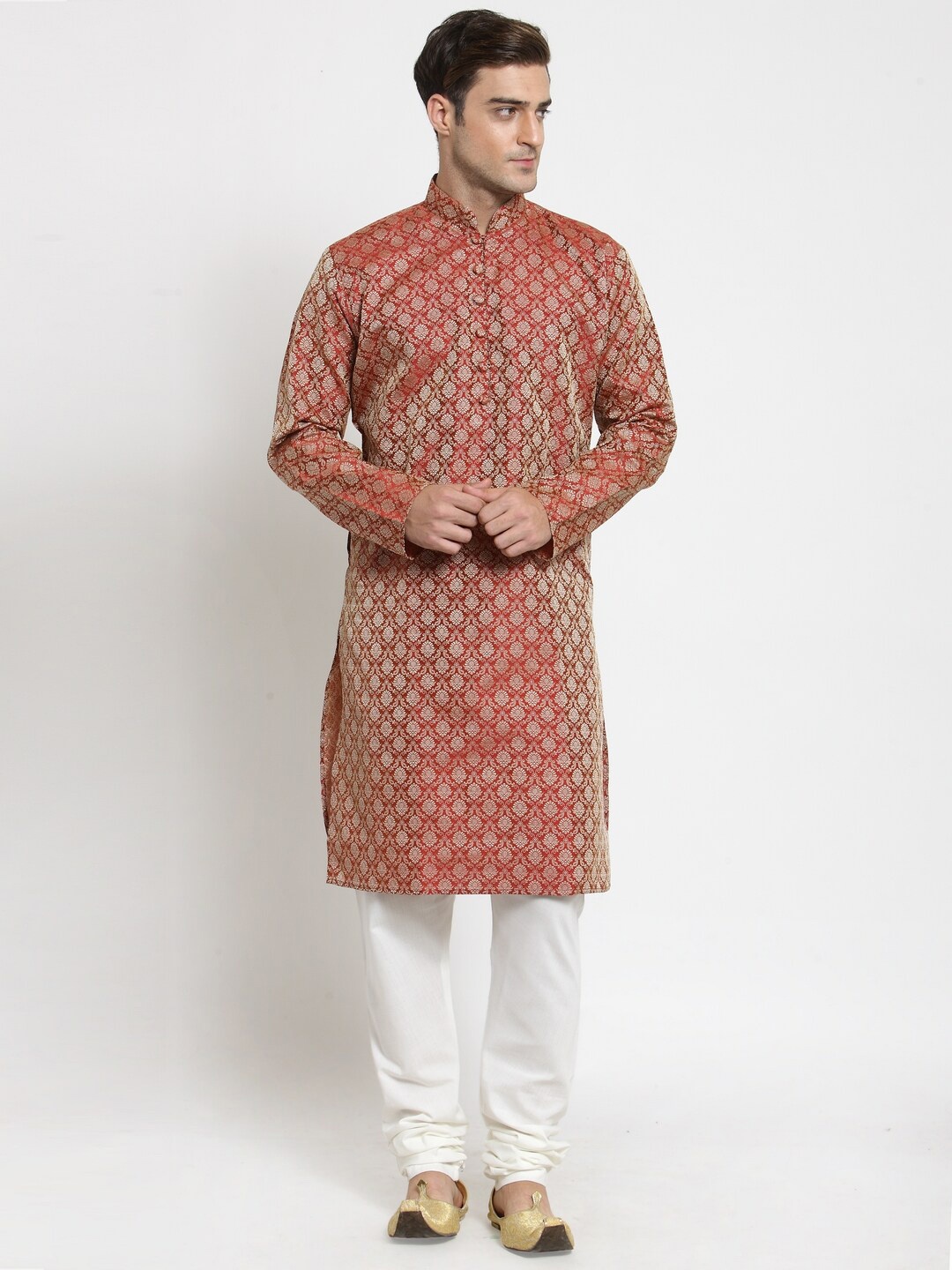 

Jompers Men Red Woven Design Kurta with Pyjamas