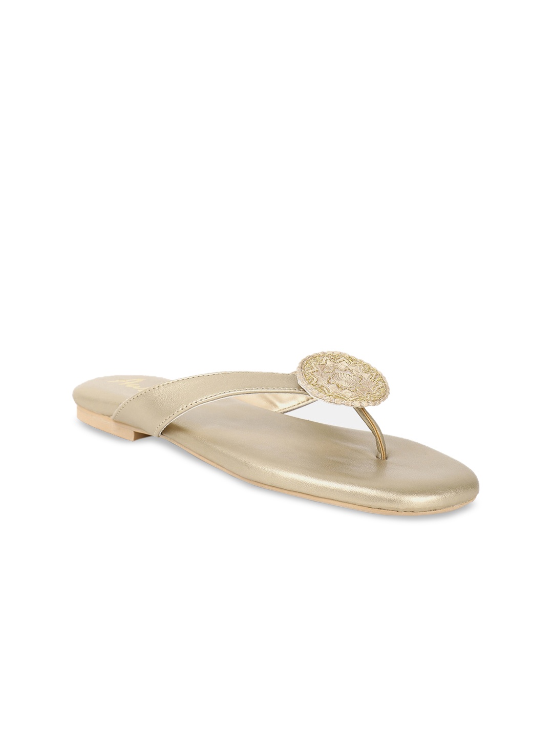 

AURELIA Women Gold-Toned Embellished PU Open Toe Flats