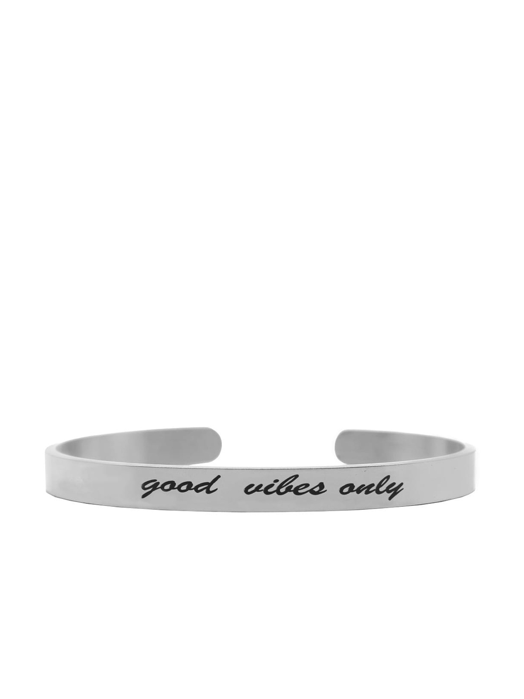 

JOKER & WITCH Silver-Plated & Black Good Vibes Only Mantra Cuff Band