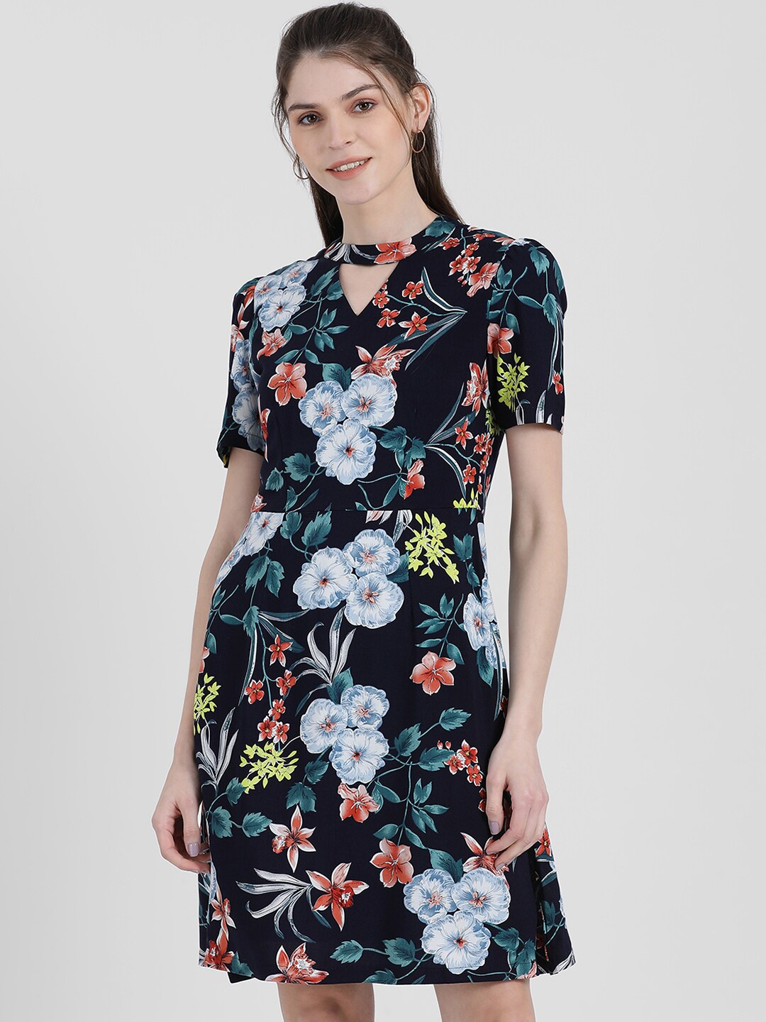 

Zink London Women Blue Printed Fit and Flare Dress