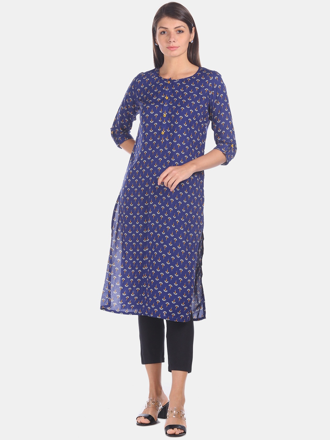 

Karigari Women Blue Printed A-Line Kurta