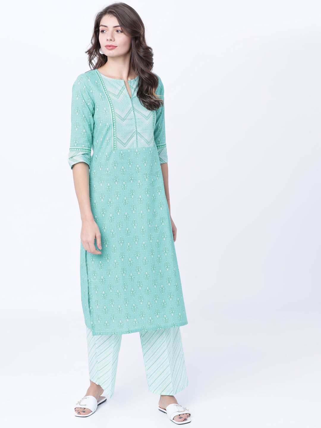

Vishudh Women Sea Green Printed Straight Kurta