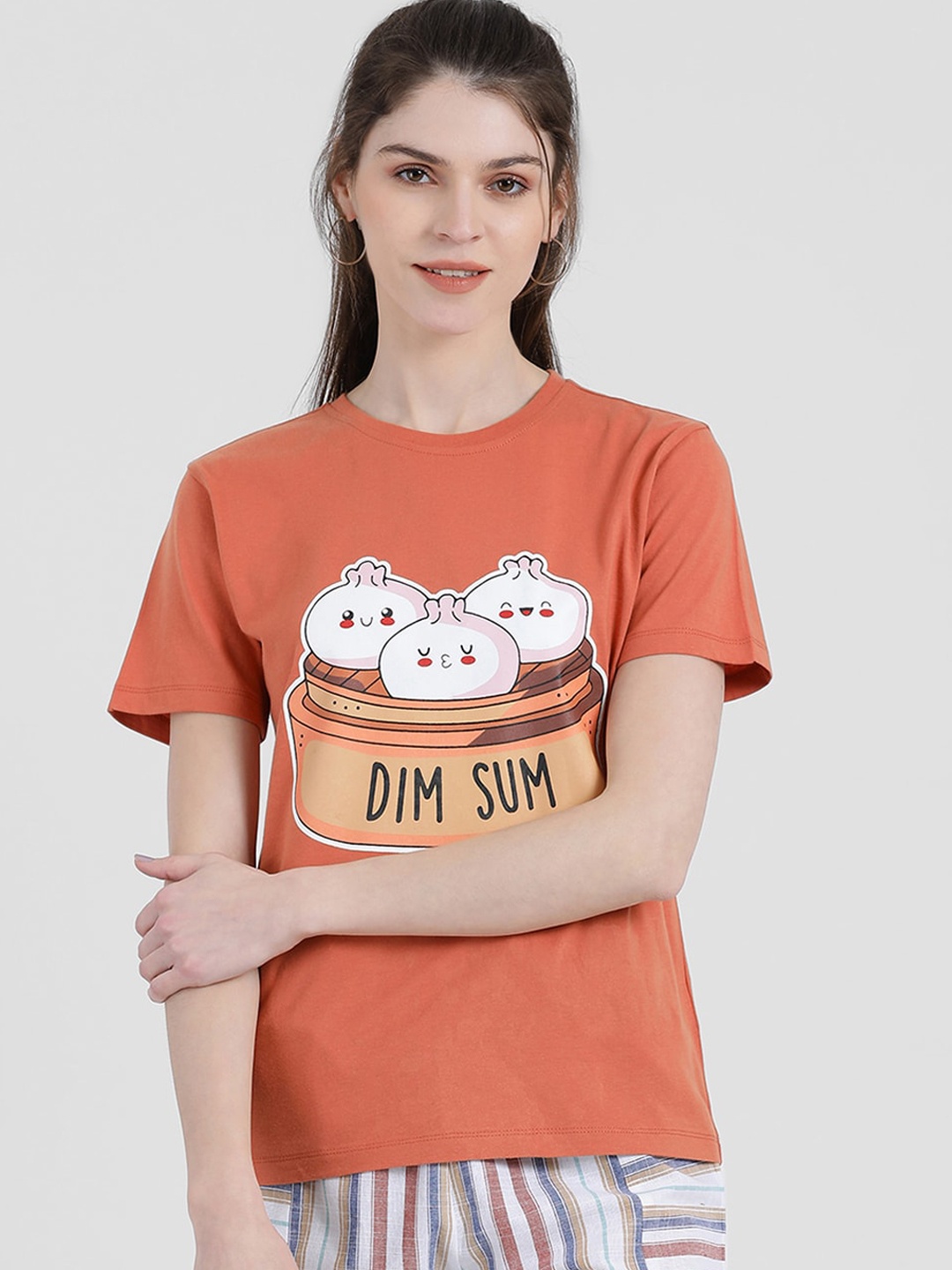 

Zink London Women Rust Printed Round Neck T-shirt