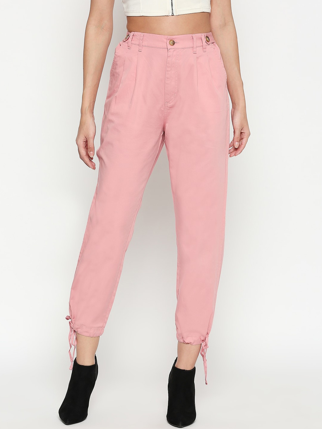 

People Women Pink Slim Fit Solid Joggers