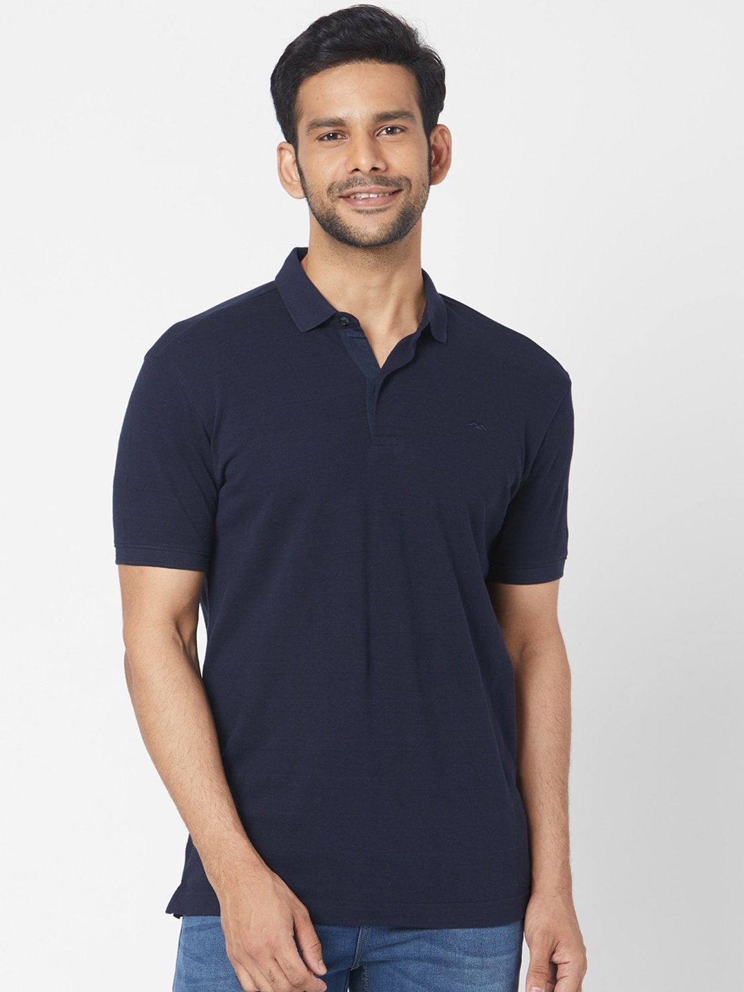 

Mufti Men Navy Blue Solid Polo Collar T-shirt