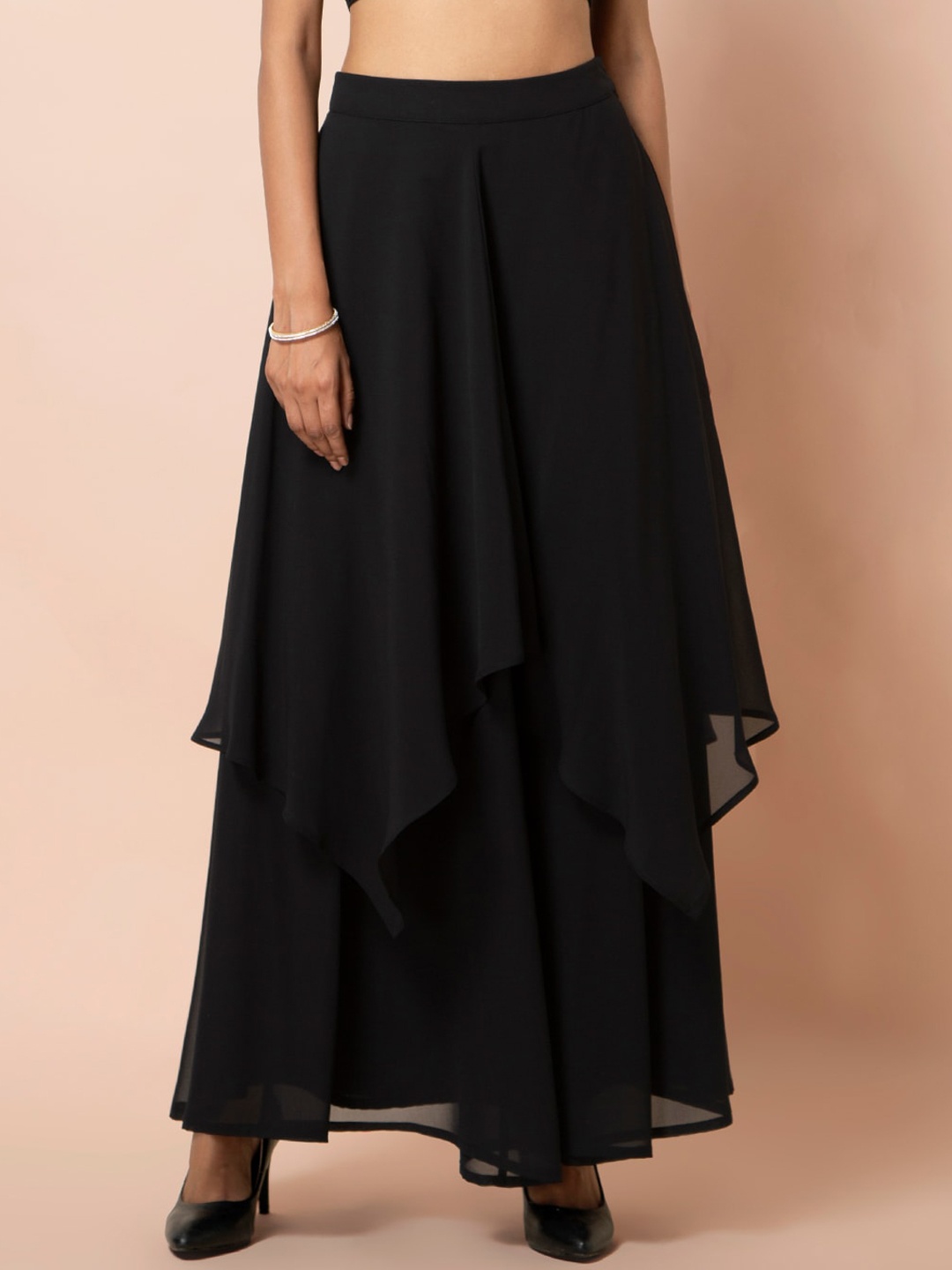 

INDYA Women Black Solid Layered A-Line Maxi Skirt