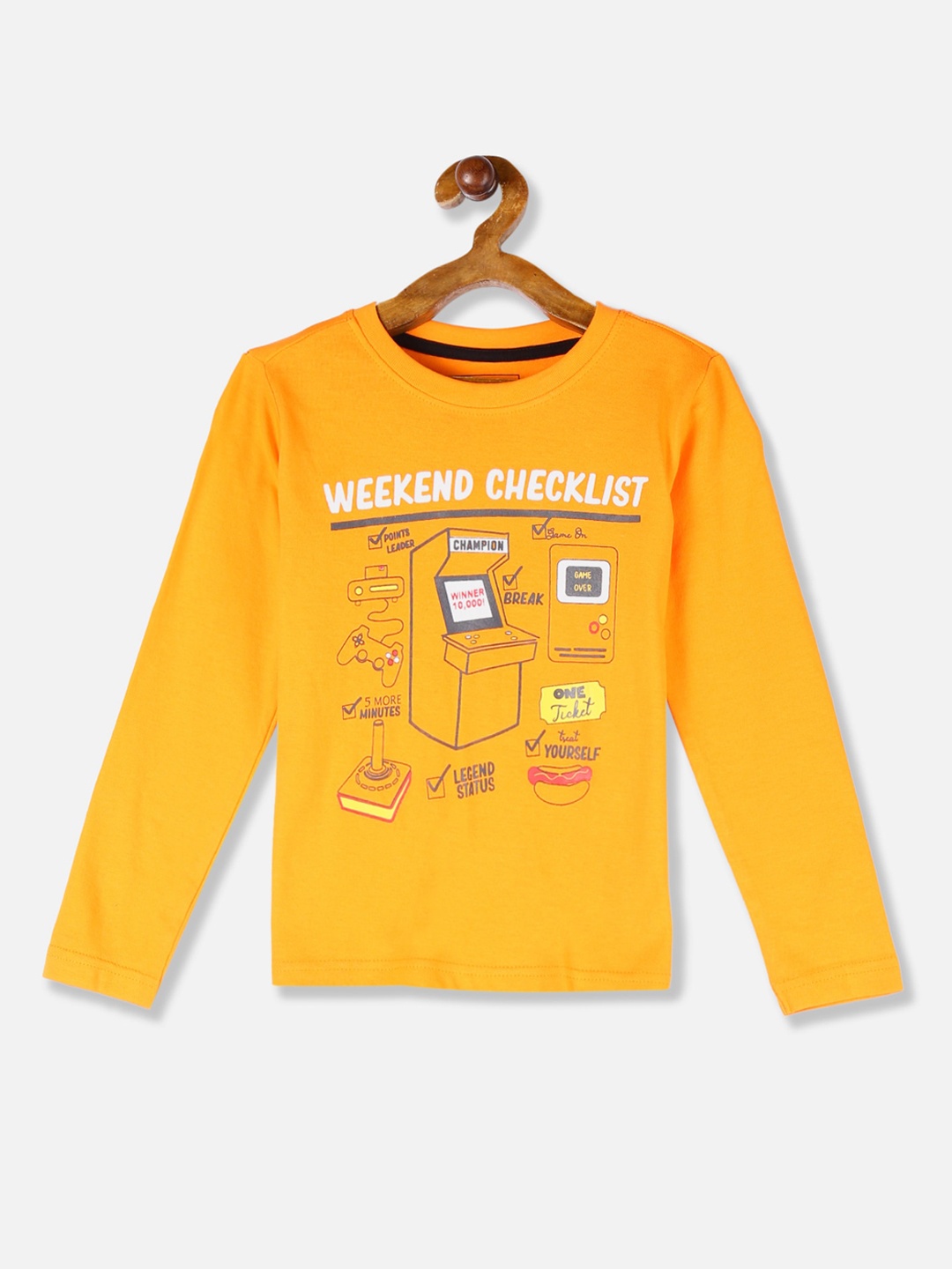 

Cherokee Boys Mustard Yellow Printed Round Neck T-shirt