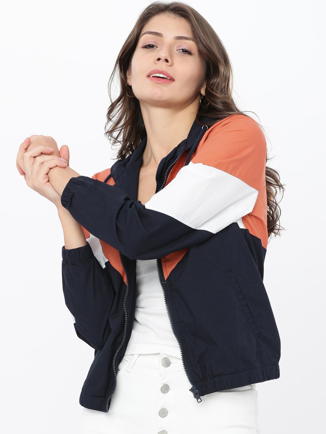

Tokyo Talkies Women Coral Colourblocked Sporty Shacket
