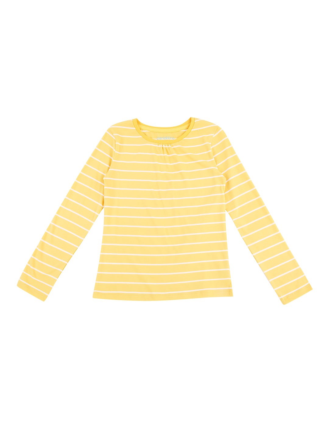 

Pantaloons Junior Girls Yellow Striped Round Neck Cotton Pure Cotton T-shirt