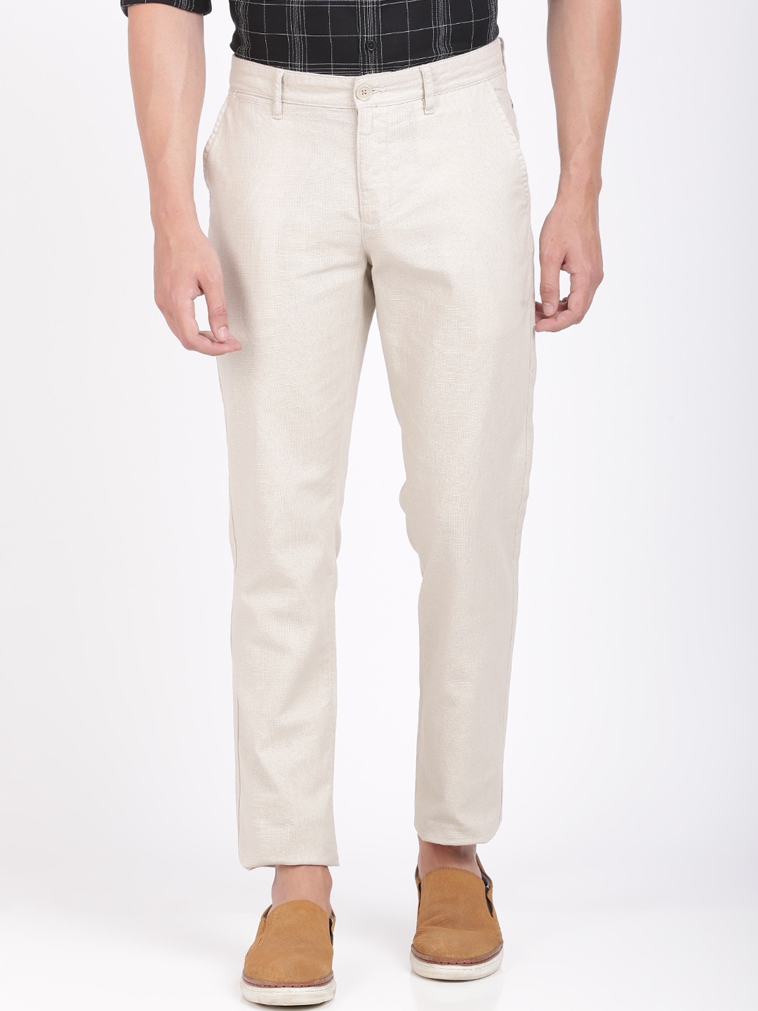 

Crocodile Men Beige Slim Fit Solid Regular Trousers