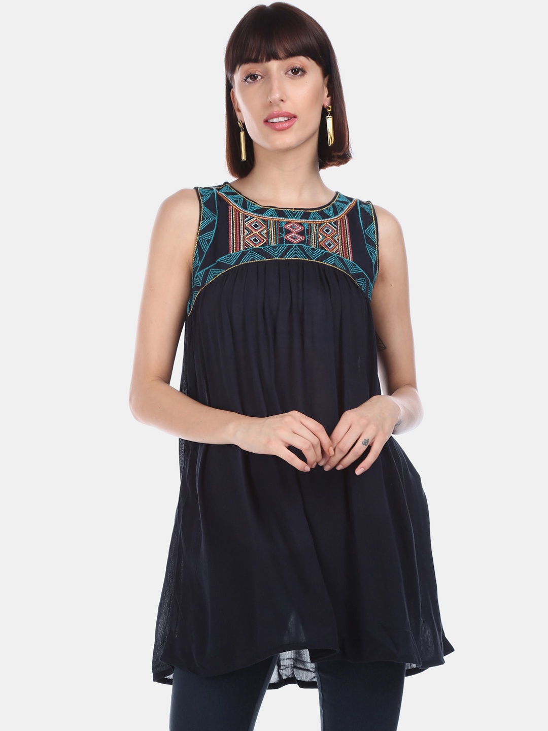 

Karigari Women Navy Blue Solid A-Line Kurta