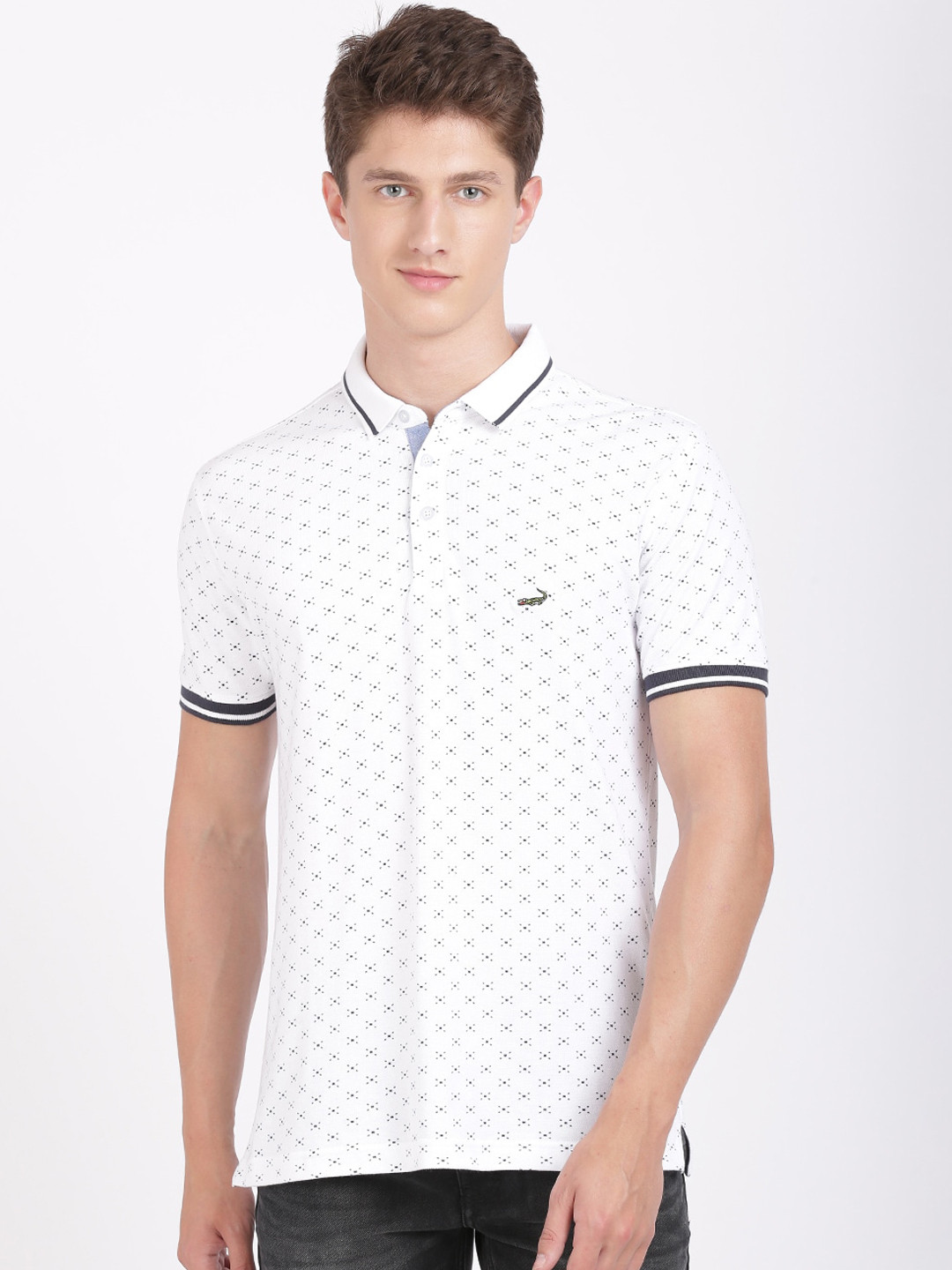 

Crocodile Men White Printed Polo Collar T-shirt