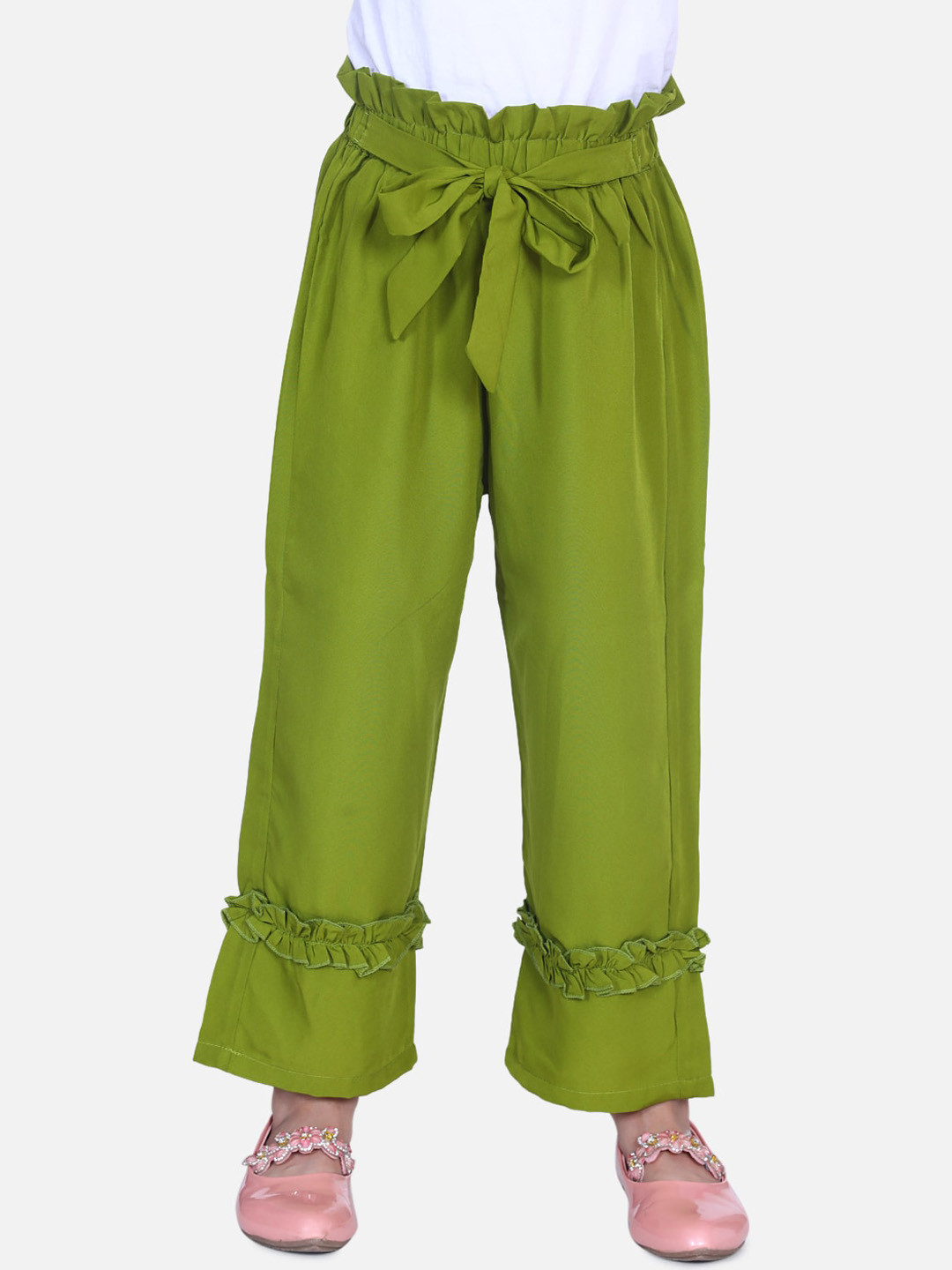 

Cutiekins Girls Green Solid Straight Knot Belt Palazzo