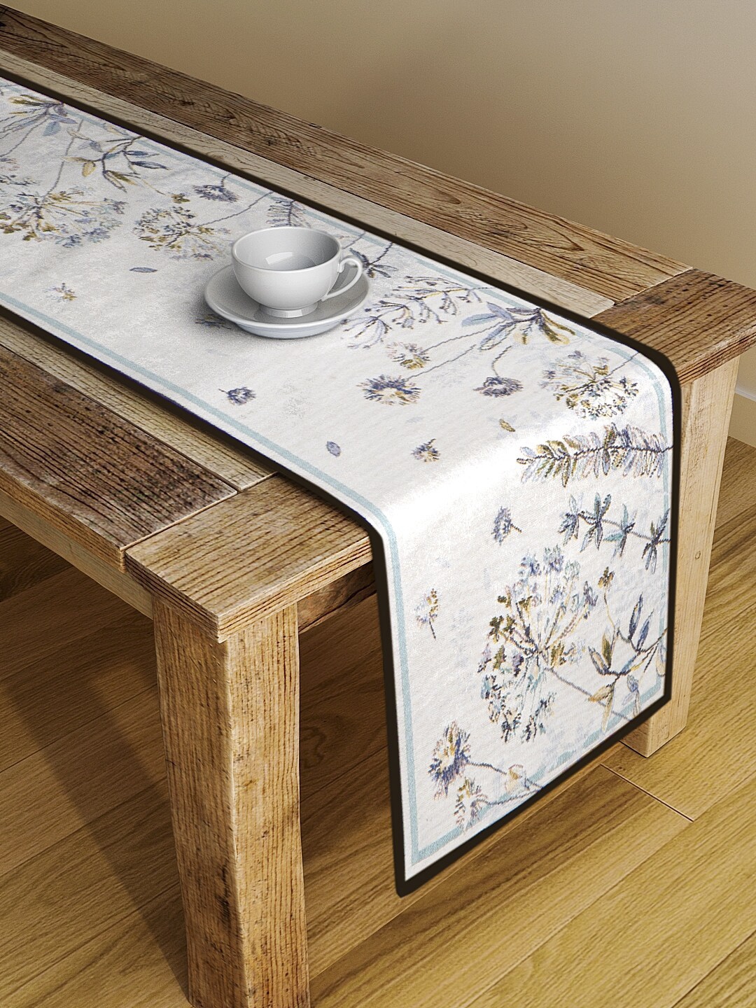 

KLOTTHE Set Of 3 White & Blue Woven Design Table Runners