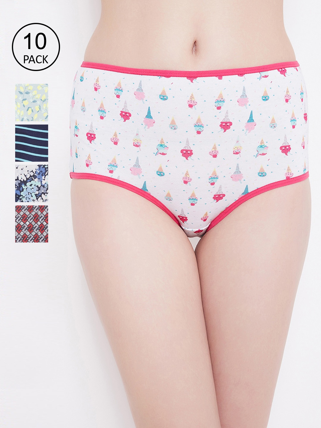 

Clovia Women Pack Of 10 Assorted Basic Briefs-COMPNC799
