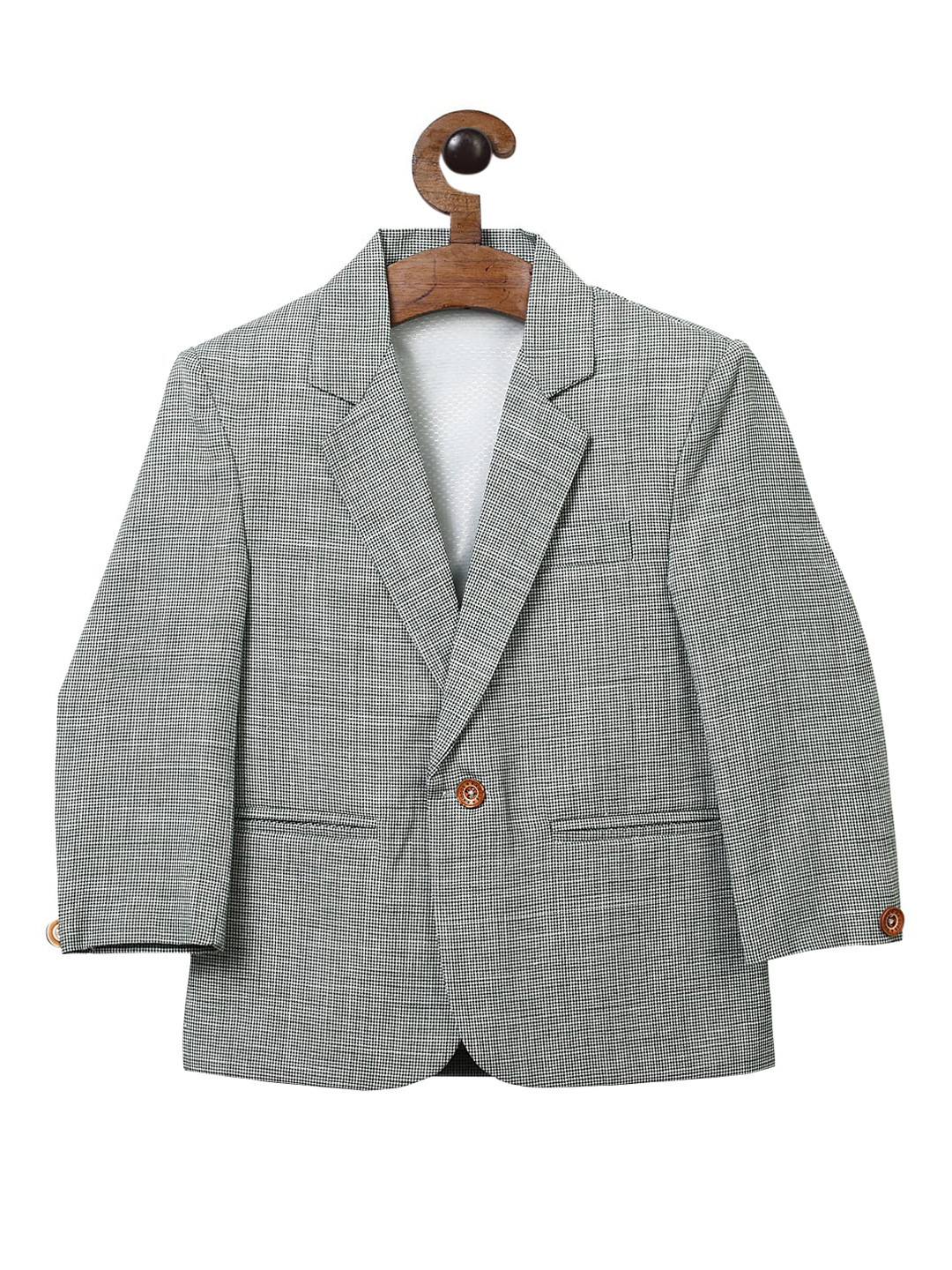 

RIKIDOOS Boys Green & White Self-Design Comfort-Fit Single-Breasted Formal Blazer