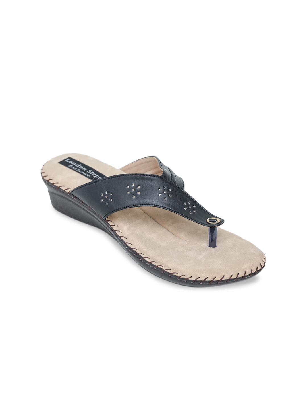 

LONDON STEPS Women Black Textured Sandals