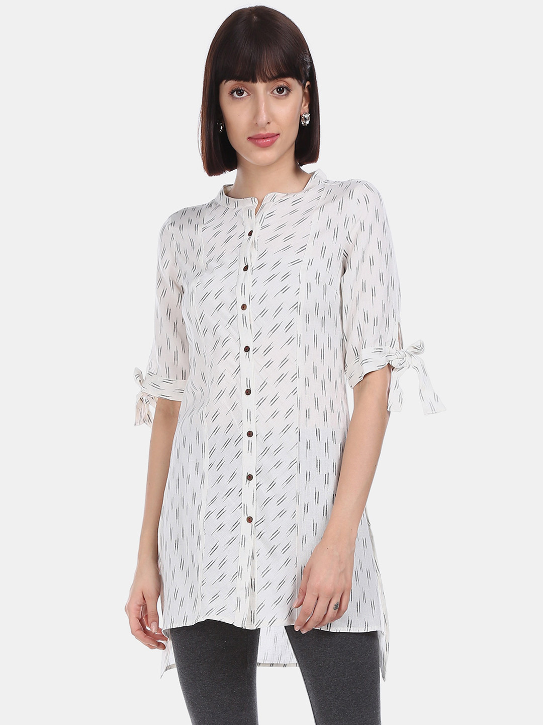 

Karigari Women Off-White & Grey Printed A-Line Kurta