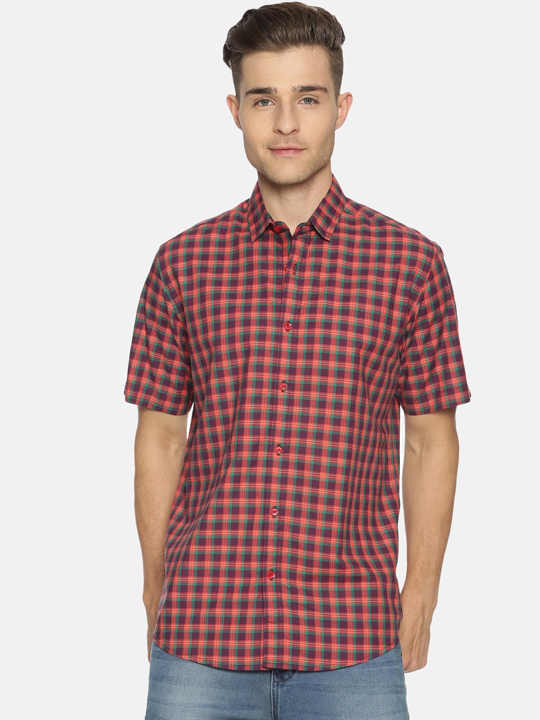 

IVOC Men Maroon & Orange Regular Fit Checked Casual Shirt