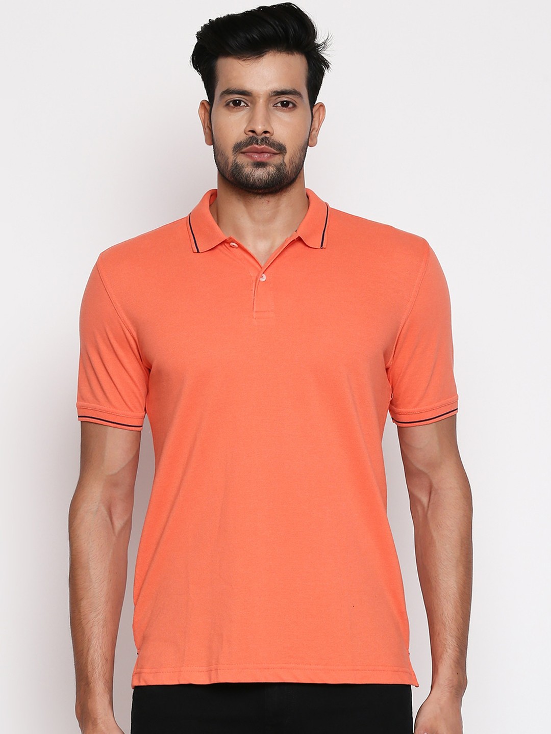 

BYFORD by Pantaloons Men Peach-Coloured Solid Polo Collar T-shirt