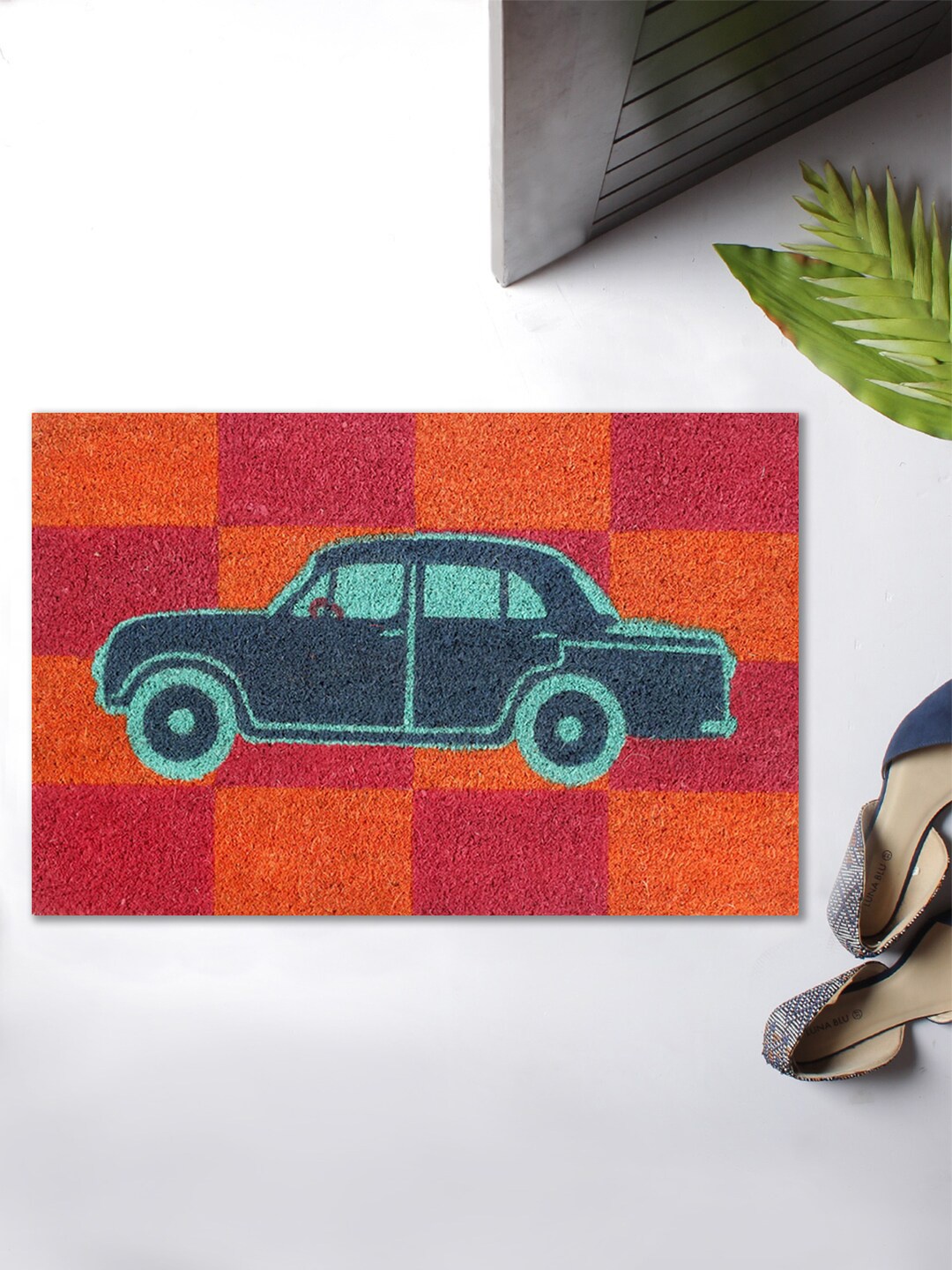 

India Circus by Krsnaa Mehta Pink & Orange Printed Anti-Skid Doormat