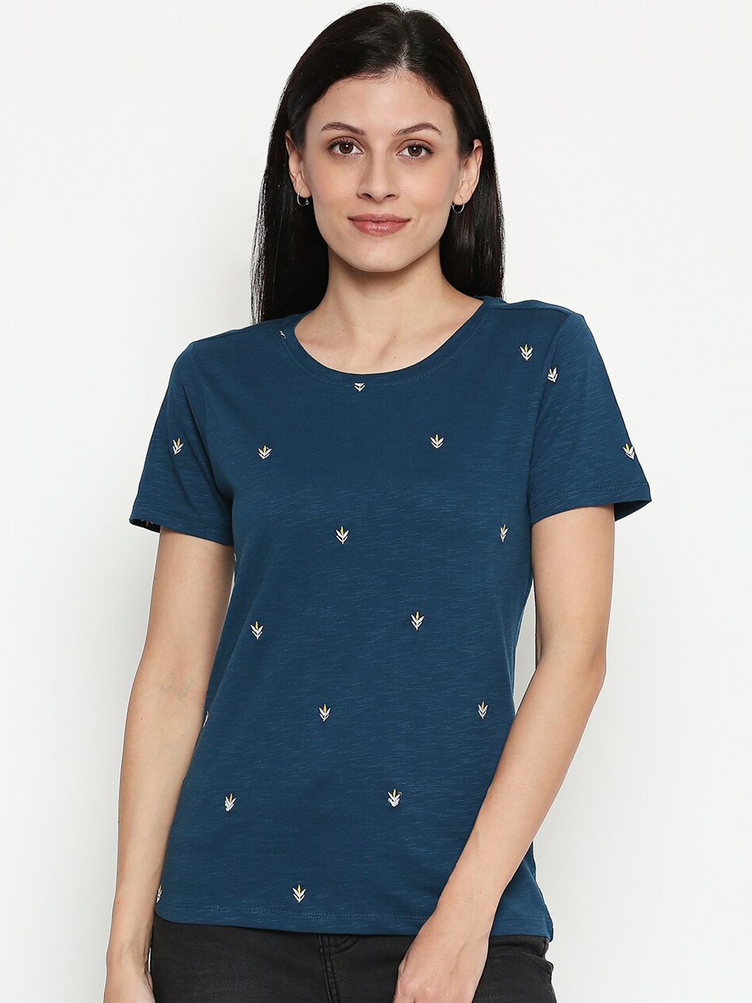 

Honey by Pantaloons Women Teal Printed Round Neck T-shirt