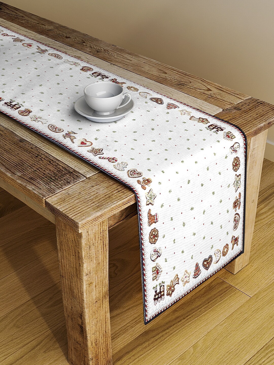 

KLOTTHE Set Of 2 White & Red Woven-Design Hand-Tufted Table Runners