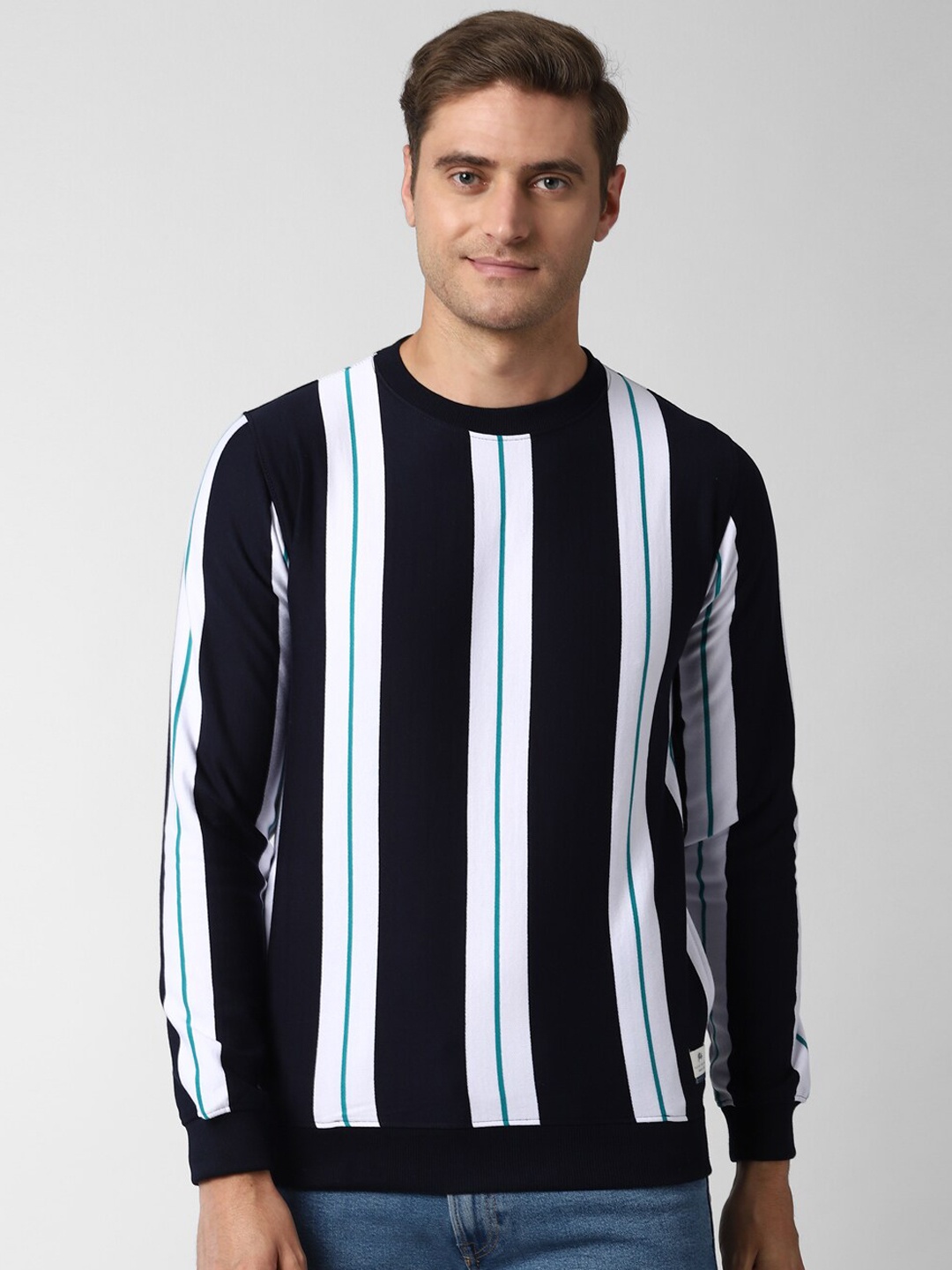 

Peter England Casuals Men Navy Blue & White Striped Sweatshirt