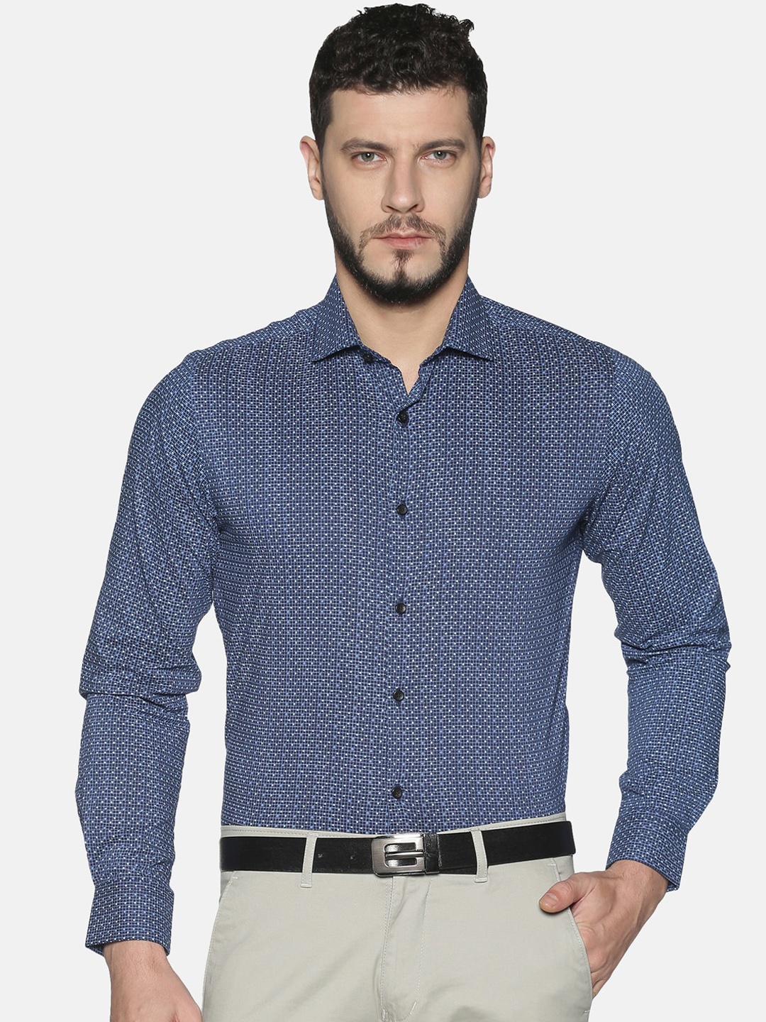 

IVOC Men Navy Blue Slim Fit Printed Formal Shirt
