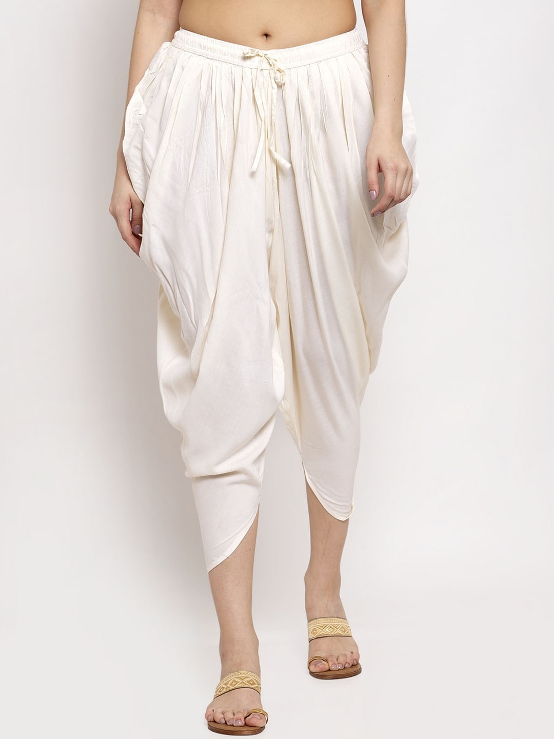 

Miaz Lifestyle Women Off-White Solid Pleated Dhoti Pants