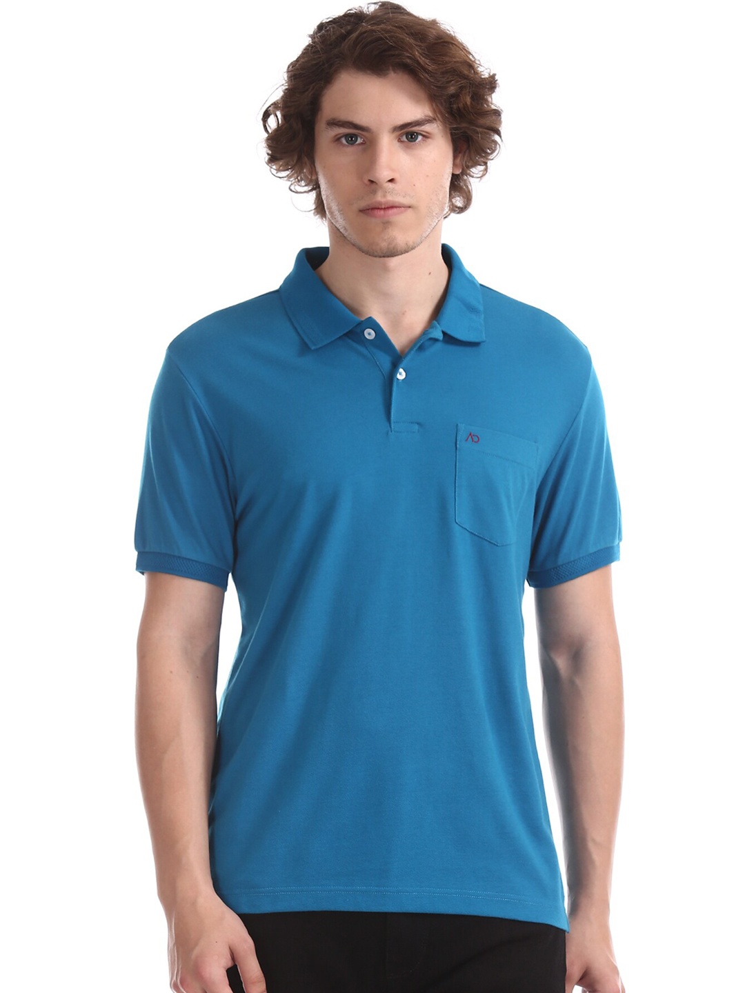 

AD By Arvind Men Blue Solid Polo Collar T-shirt