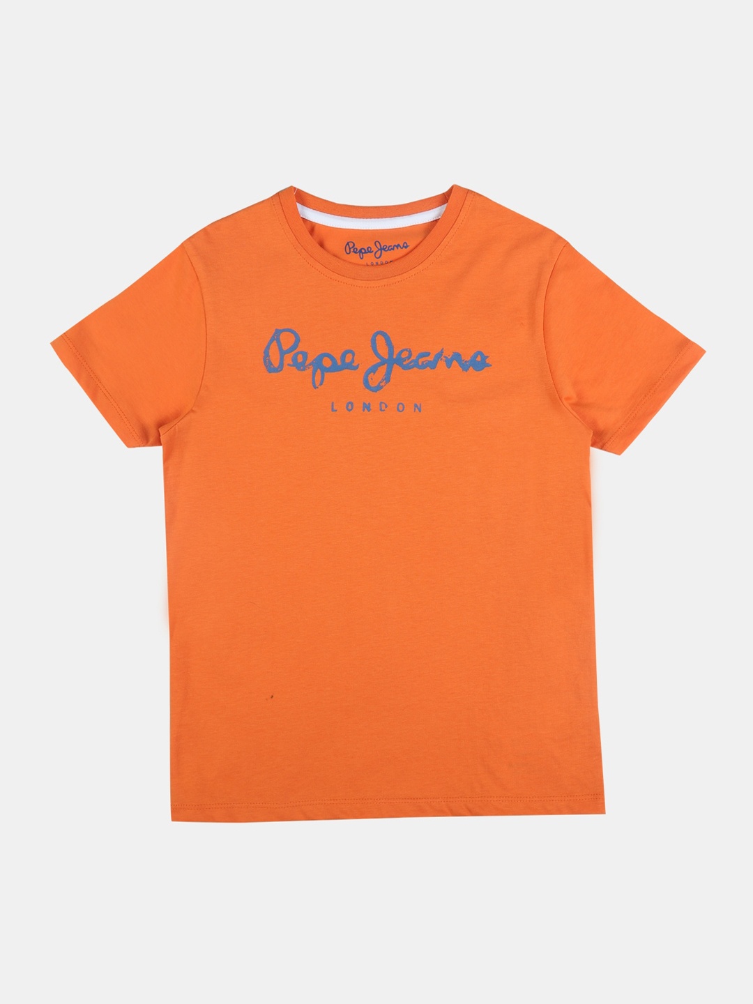 

Pepe Jeans Boys Orange ERIC SS IP Printed Round Neck Pure Cotton T-shirt