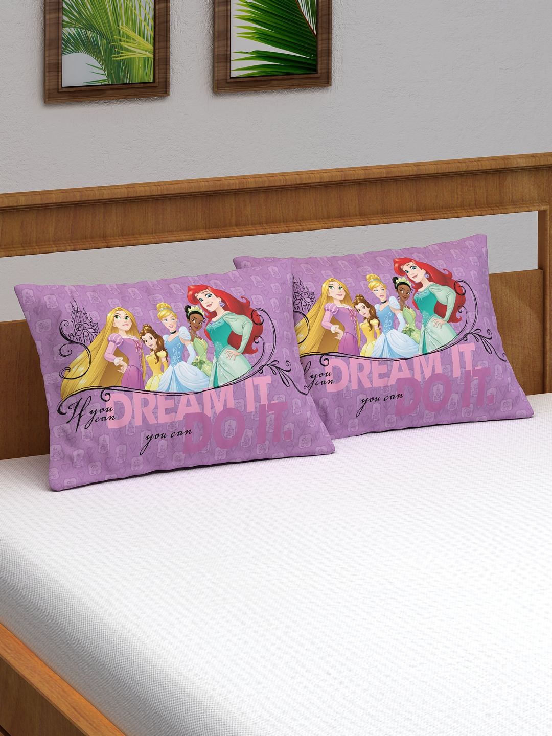 

Disney Kids Set Of 2 Purple & Yellow Disney Princess Printed Pillow Covers