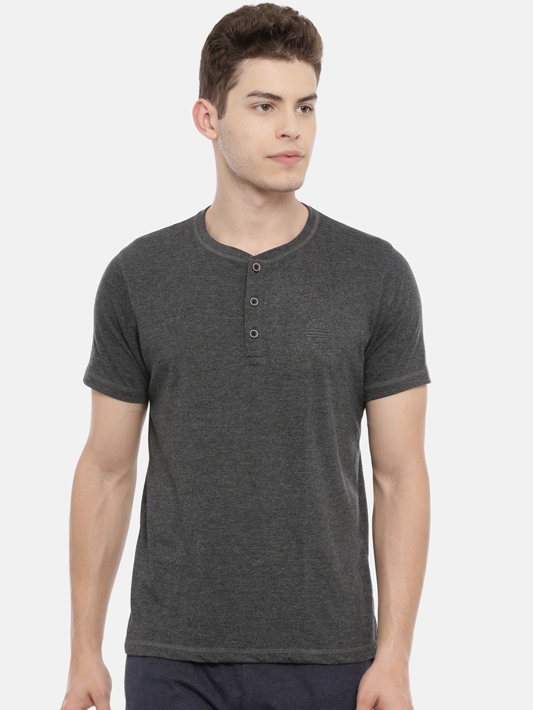 

Proline Active Men Grey Solid Henley Neck T-shirt