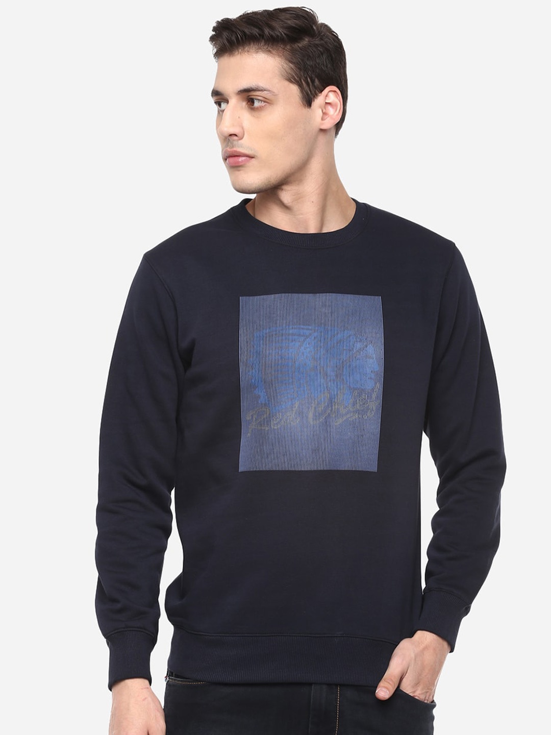 

Red Chief Men Navy Blue Printed Cotton Sweatshirt