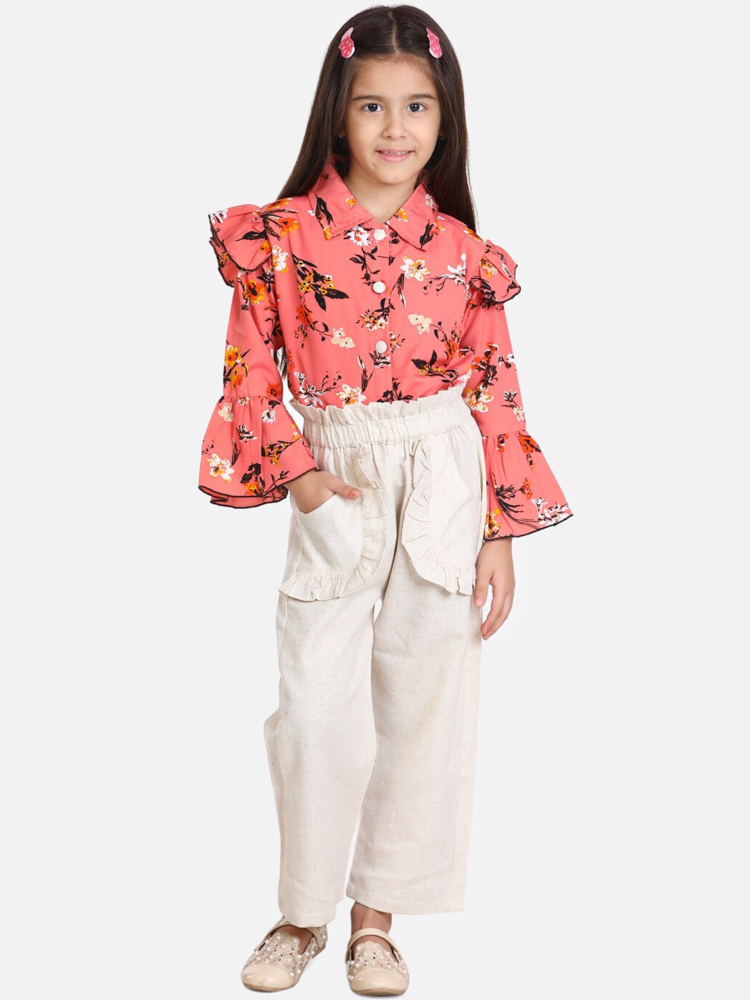 

Cutiekins Girls Peach-Coloured & Off-White Clothing Set