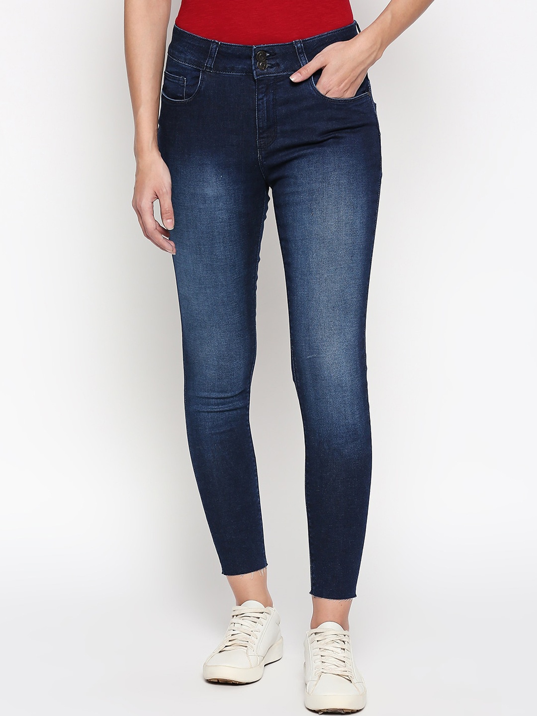 

People Women Blue Skinny Fit Mid-Rise Clean Look Jeans