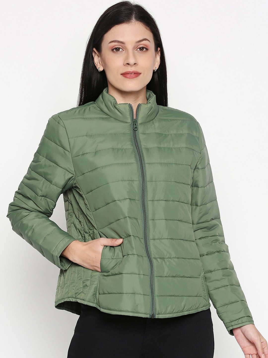 

Honey by Pantaloons Women Green Solid Padded Jacket