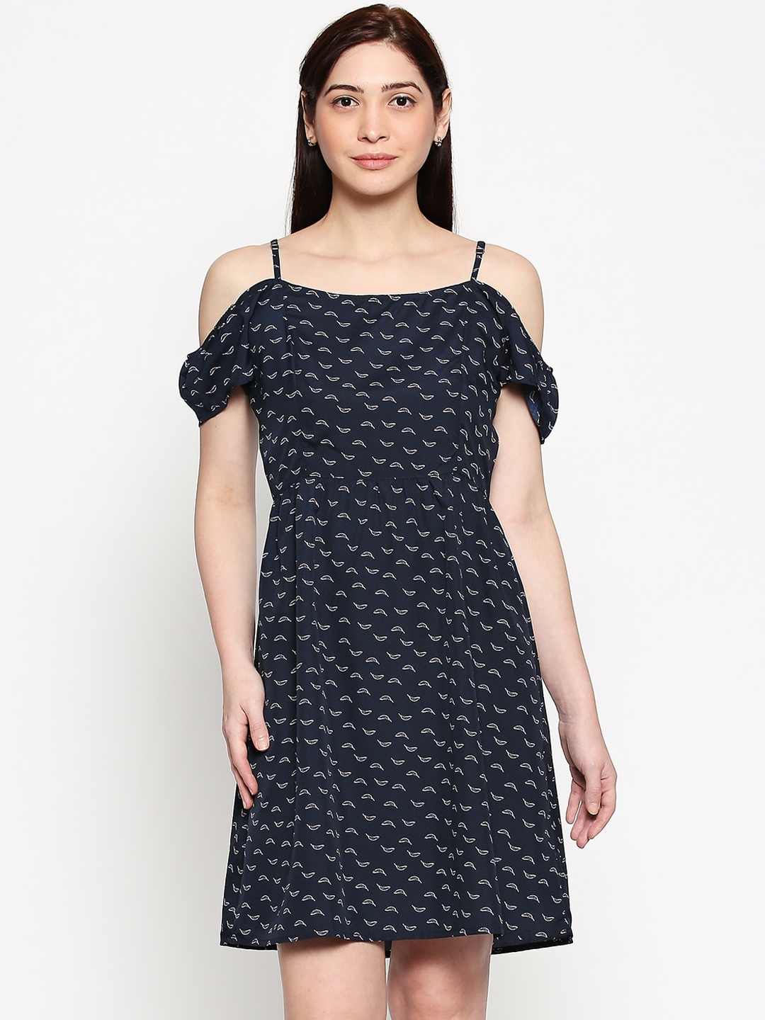 

People Women Navy Blue Printed A-Line Dress