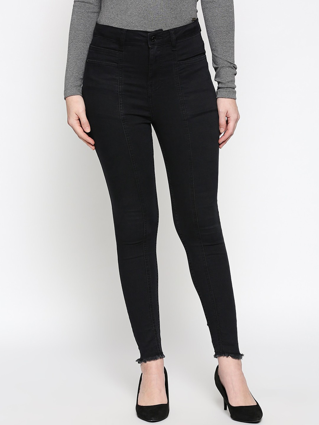 

People Women Black Tapered Fit High-Rise Clean Look Jeans