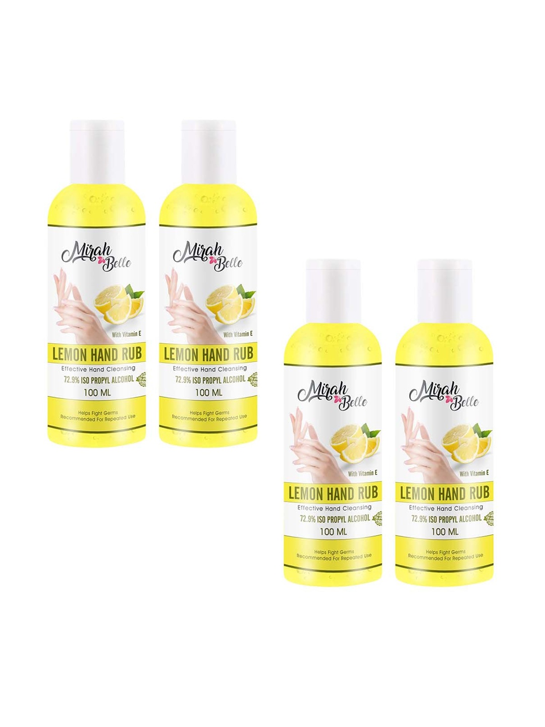 

Mirah Belle Pack of 4 Yellow Lemon Hand Rub Sanitizer With Vitamin E 400ml