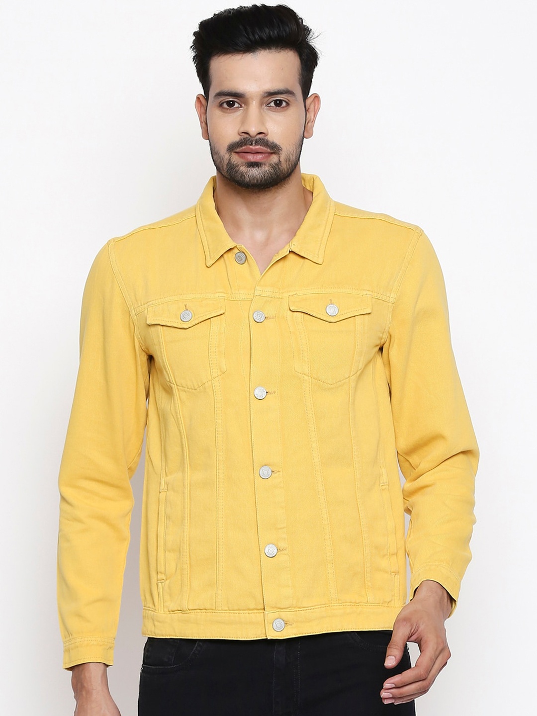 

People Men Yellow Solid Denim Jacket