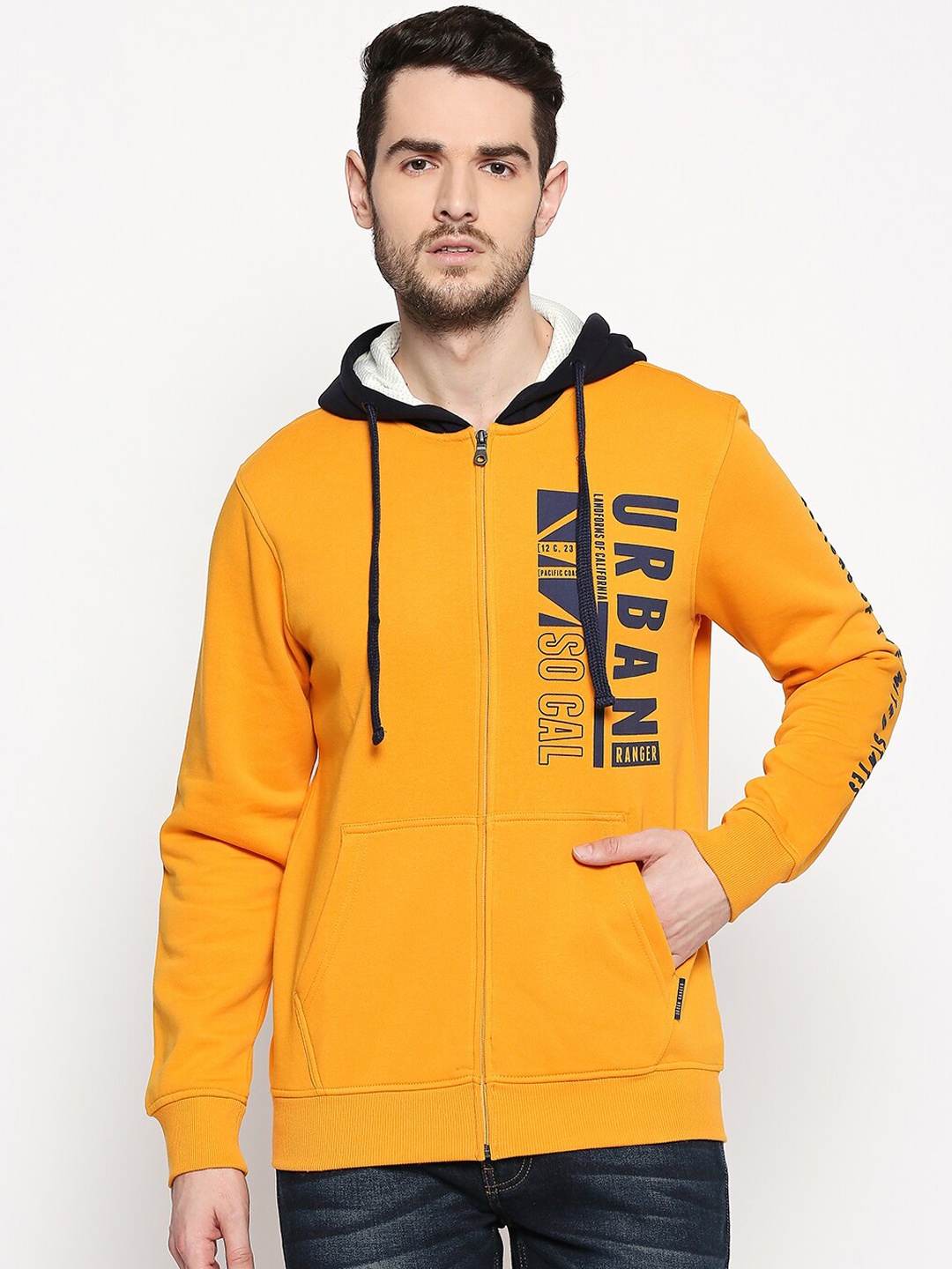 

Urban Ranger by pantaloons Men Mustard Yellow Printed Sweatshirt
