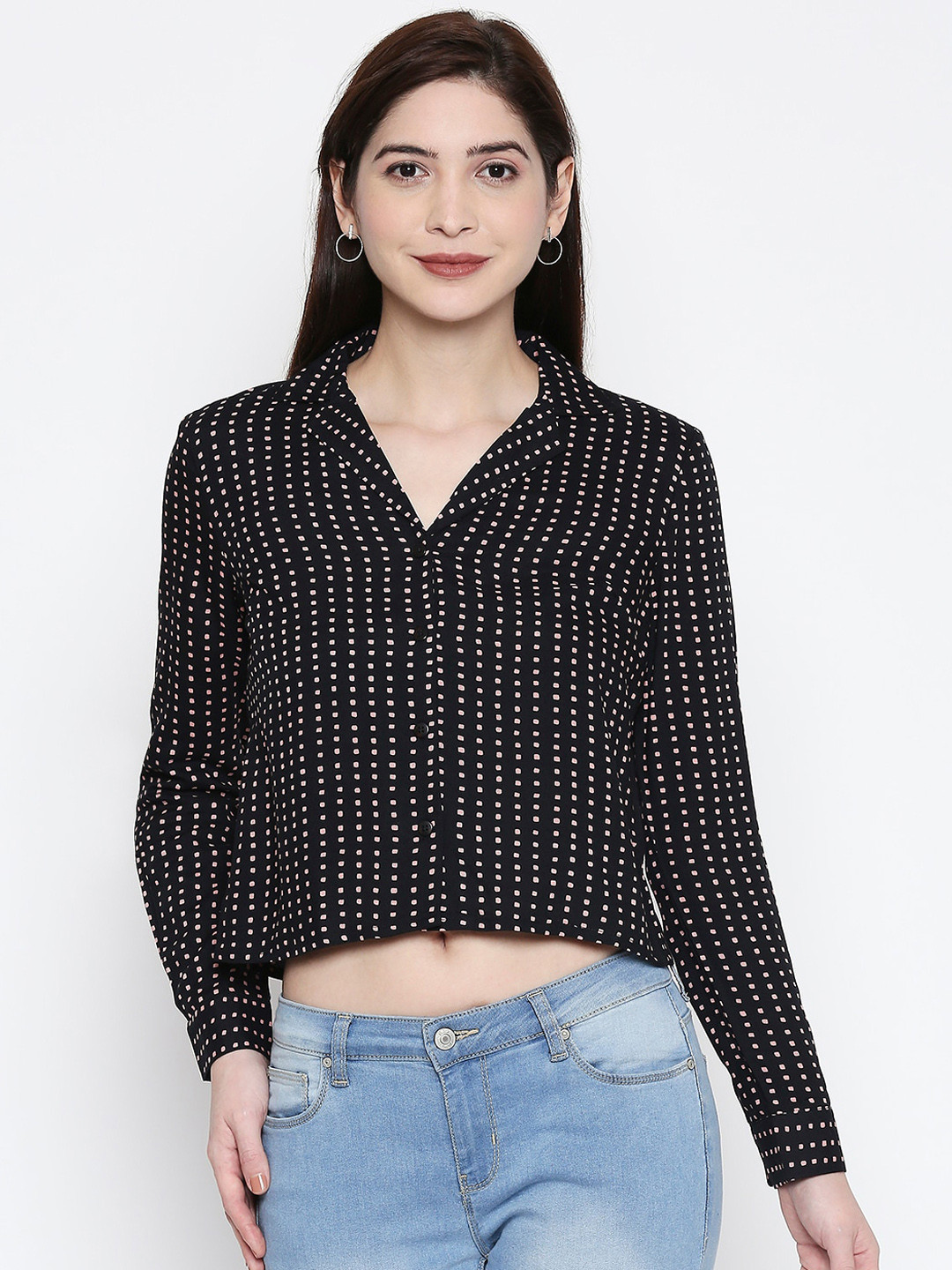 

People Women Black & Pink Slim Fit Printed Casual Shirt