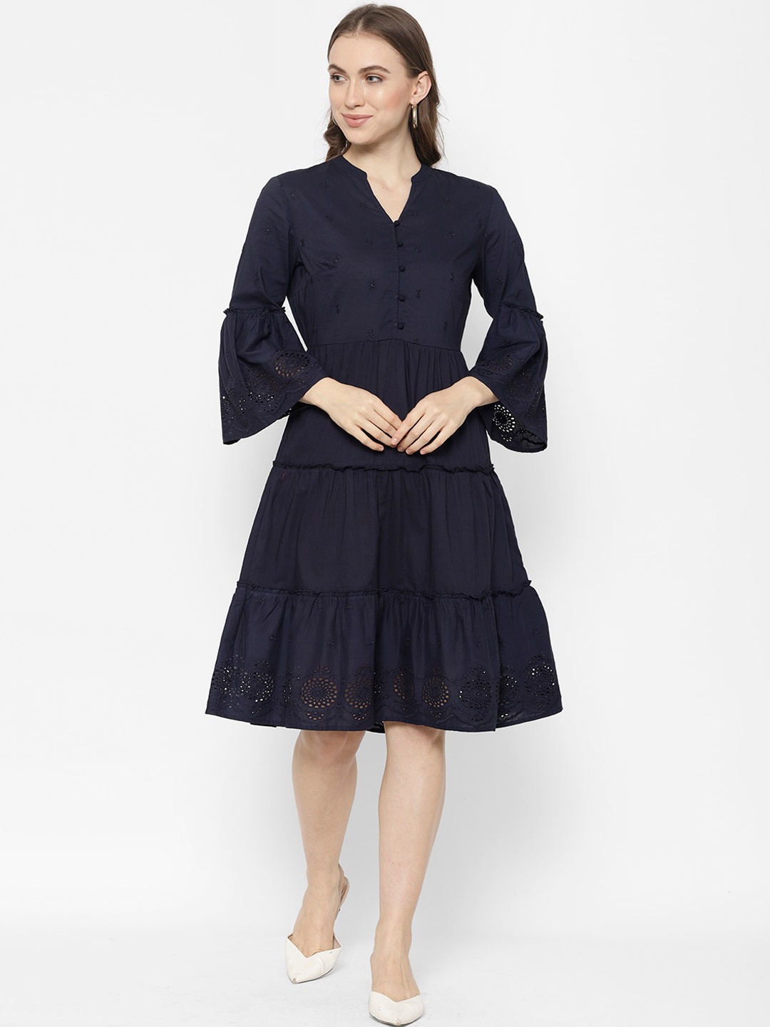 

HOUSE OF KKARMA Women Navy Blue Solid A-Line Dress