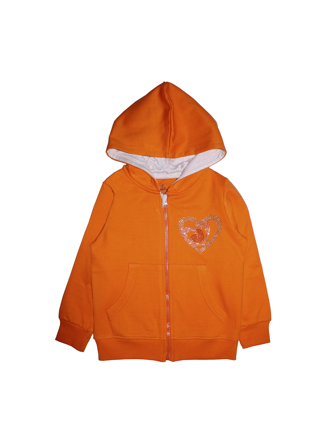 

KiddoPanti Girls Orange Embellished Hooded Sweatshirt