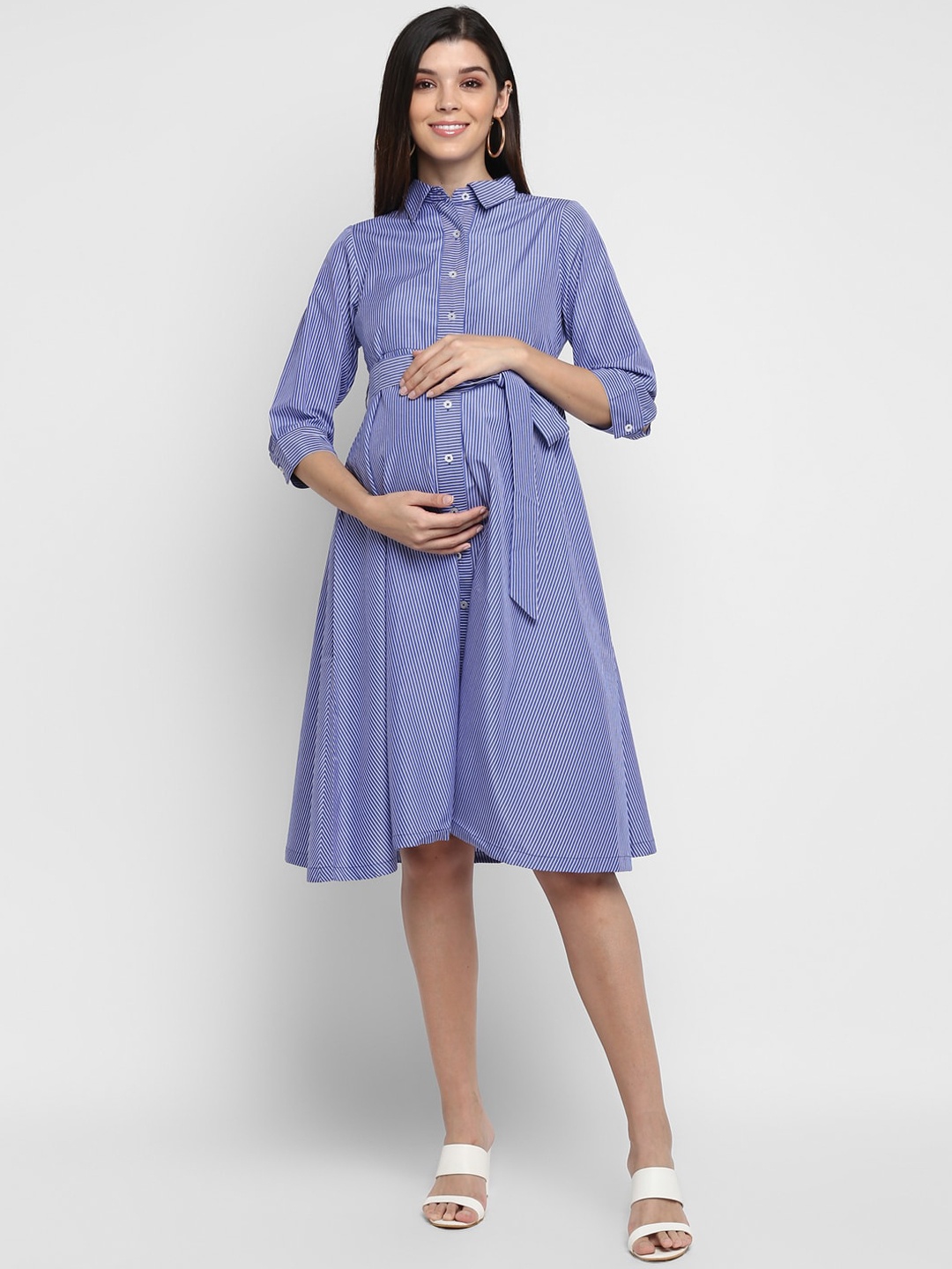 

Momsoon Maternity Women Blue Solid Shirt Dress